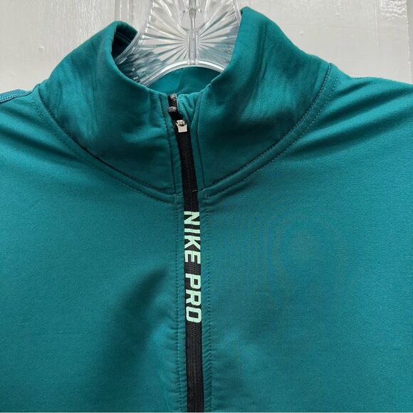 Nike Pro 1/4 zip long sleeve deep turquoise athletic running shirt women's large - Picture 2 of 10